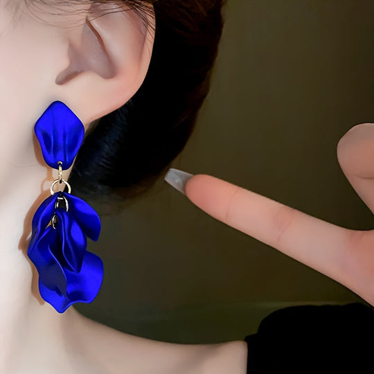 Elegant Silver Matte Petal Tassel Earrings