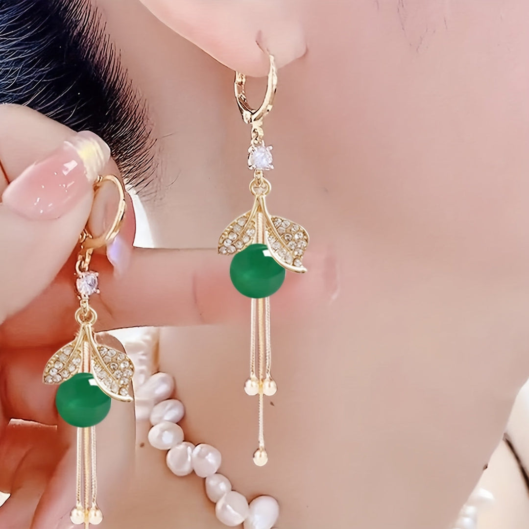 Red Faux Pearl Leaf Dangle Earrings