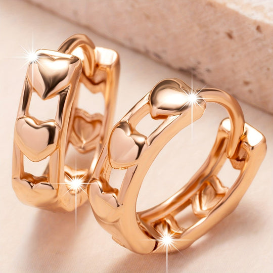 Elegant Rose Gold Heart Hoop Earrings