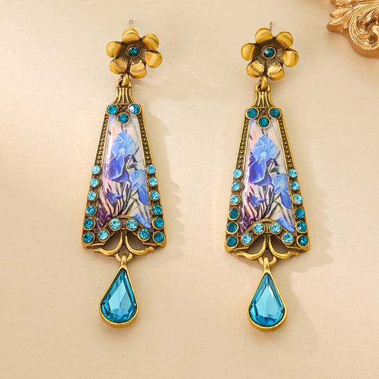 Classic Enamel Earrings with Blue Gemstones