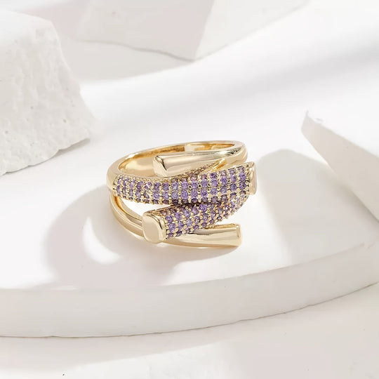 Unique Inlaid  Zirconia Open Ring
