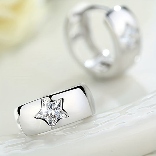 Inlay Zirconia Star Hoop Earrings