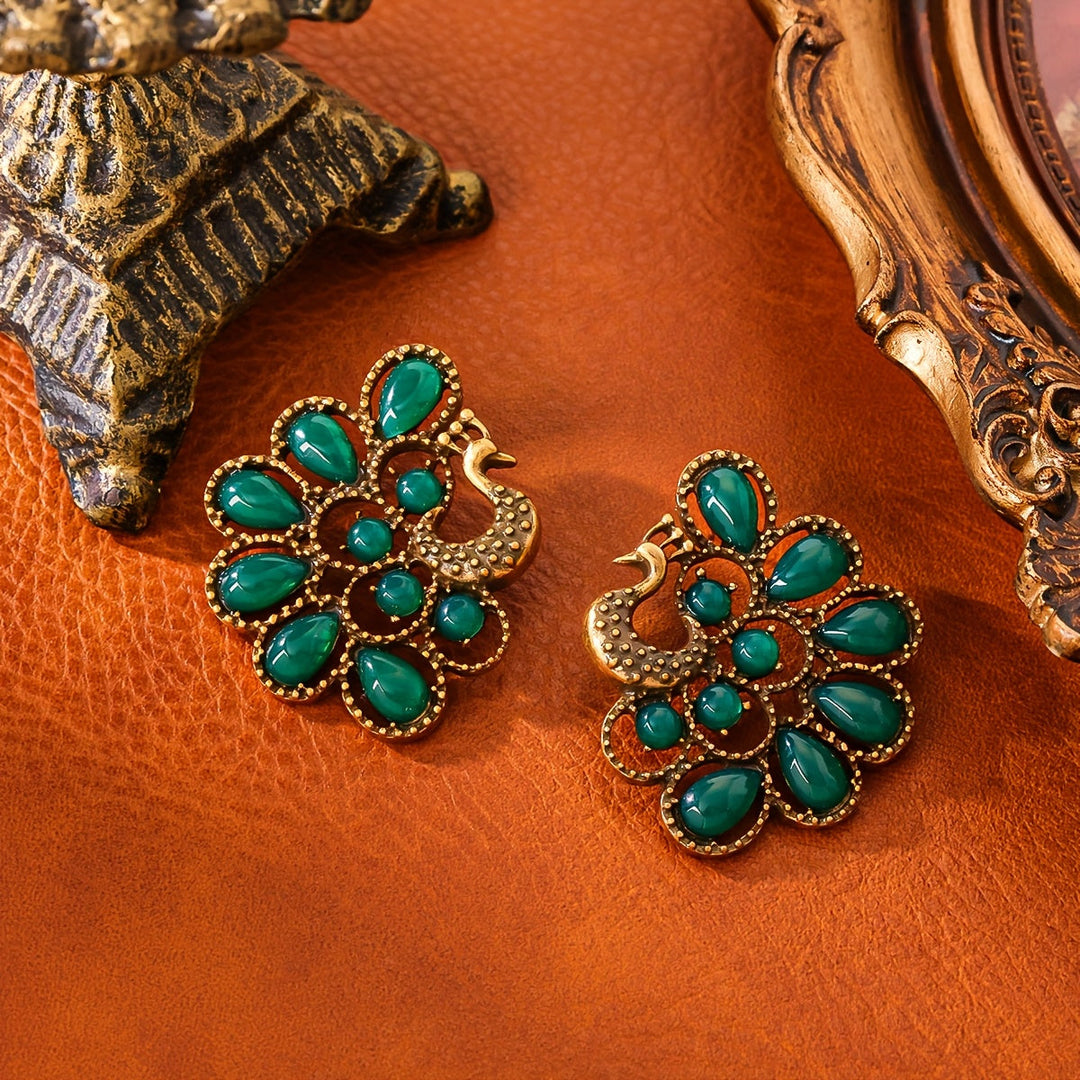 Sleek Elegant Peacock Stud Earrings