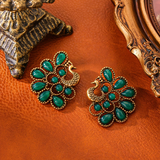 Sleek Elegant Peacock Stud Earrings