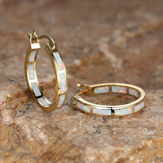 Timeless Boho Opal Hoop Earrings