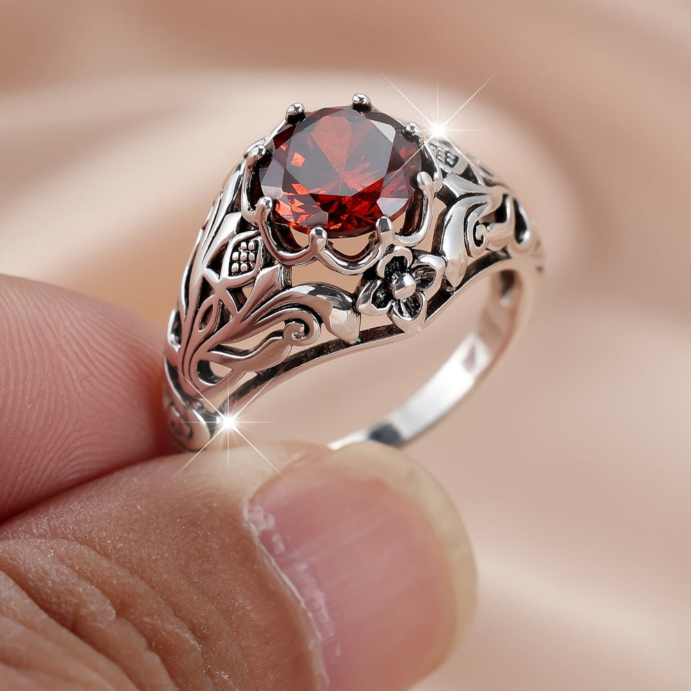 Elegant Modern Style Red Zirconia Ring