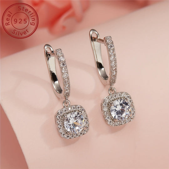 Silver Round Moissanite Earrings