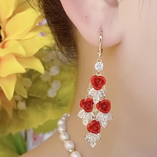 Minimalist  Rose Tassel Drop Earrings