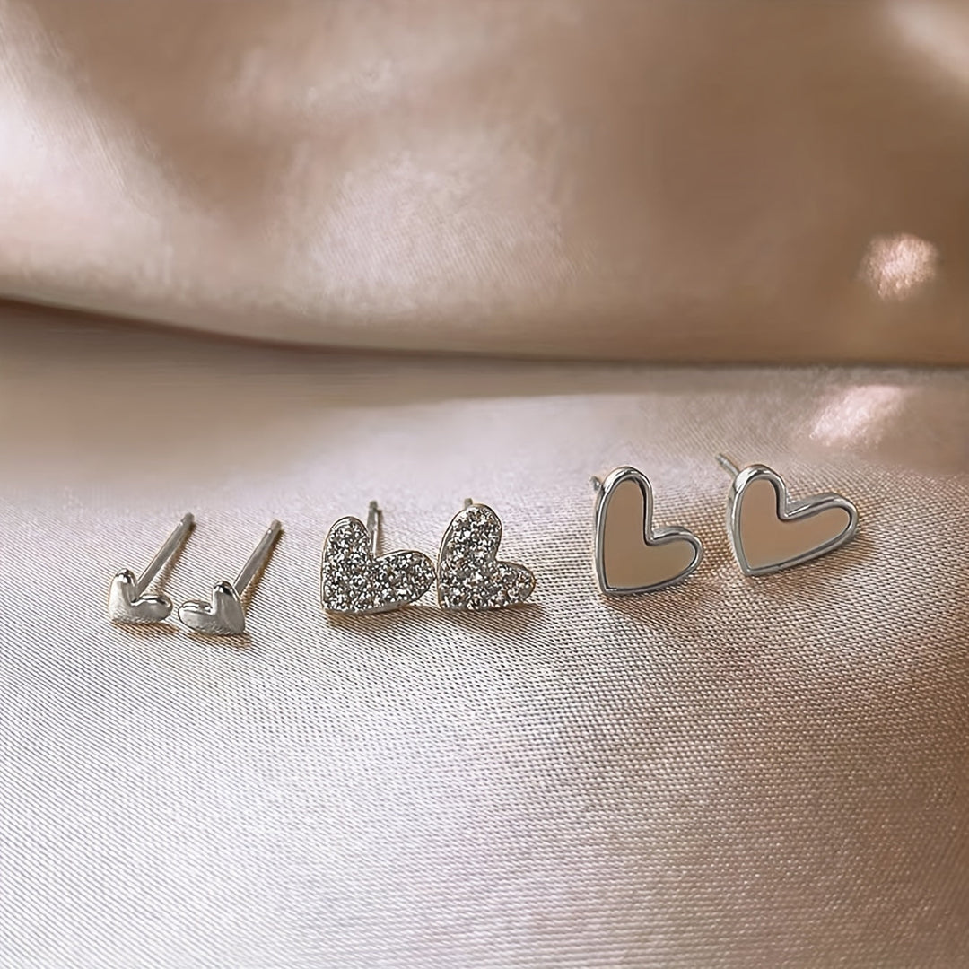 3 Pairs Simple Heart Earrings