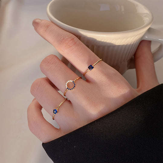 Dainty Blue Gemstone Open Ring Set