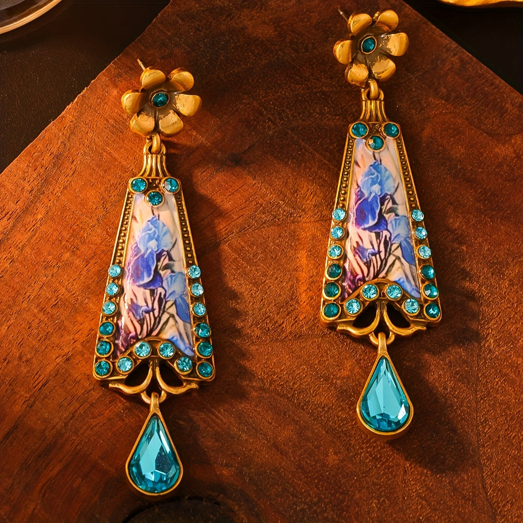Classic Enamel Earrings with Blue Gemstones