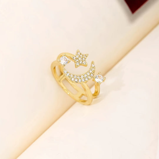 Adjustable Star & Crescent Open Ring