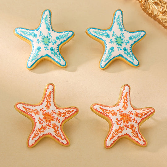 Classic-Style Painted Starfish Earrings