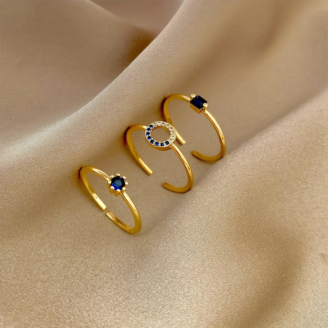 Dainty Blue Gemstone Open Ring Set