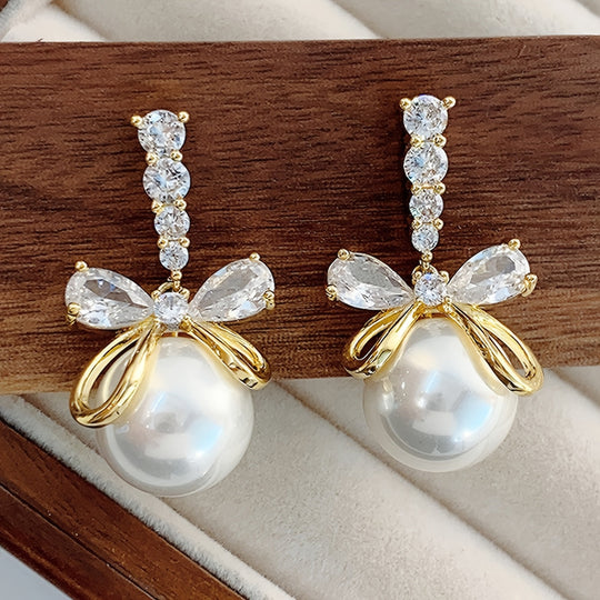 Elegant Imitation Pearl Bow Earrings