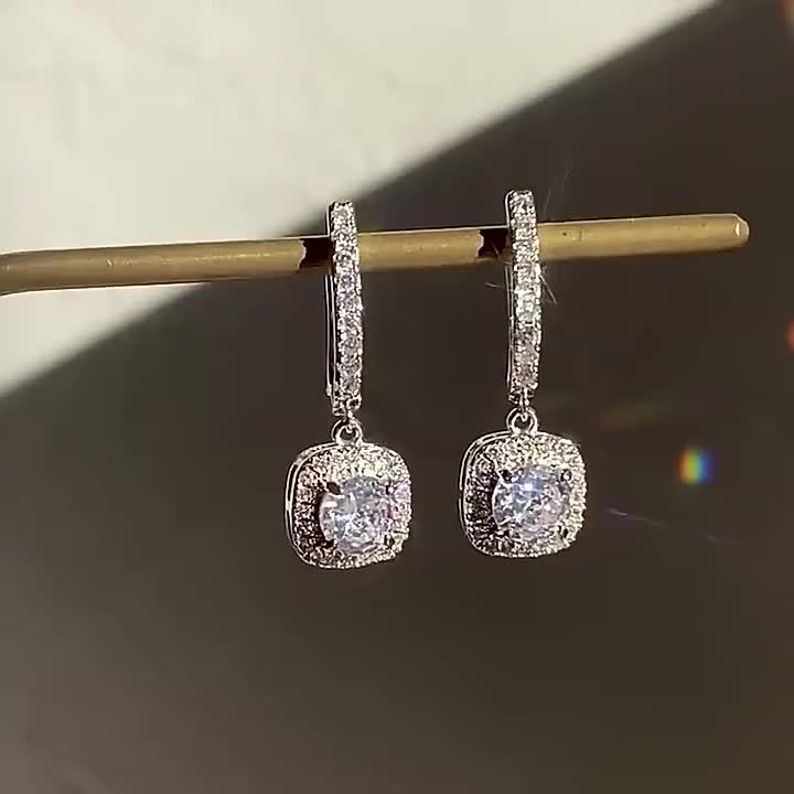 Silver Round Moissanite Earrings