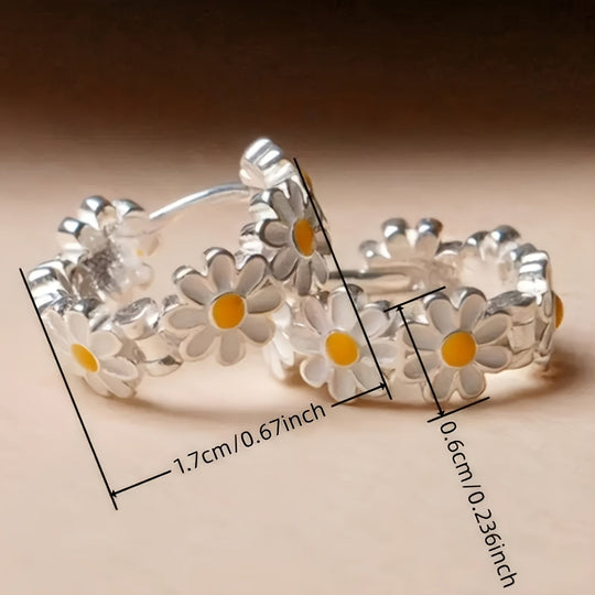 Elegant Daisy Flower Hoop Earrings