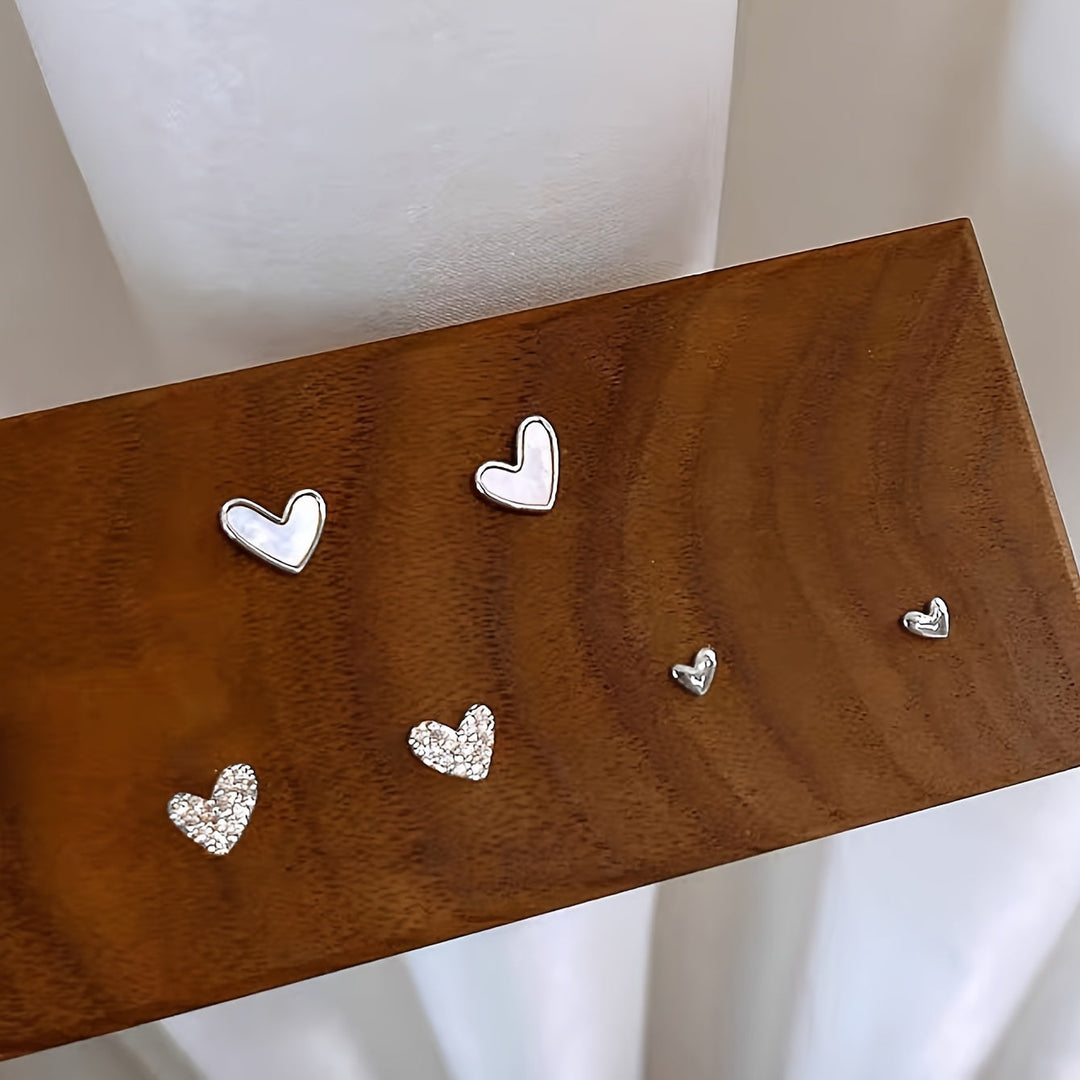 3 Pairs Simple Heart Earrings