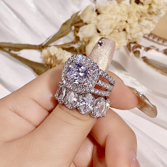 2pcs Trendy Zirconia Wedding Band Set