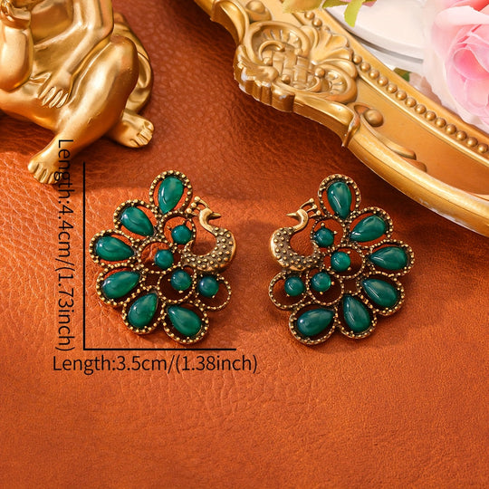 Sleek Elegant Peacock Stud Earrings