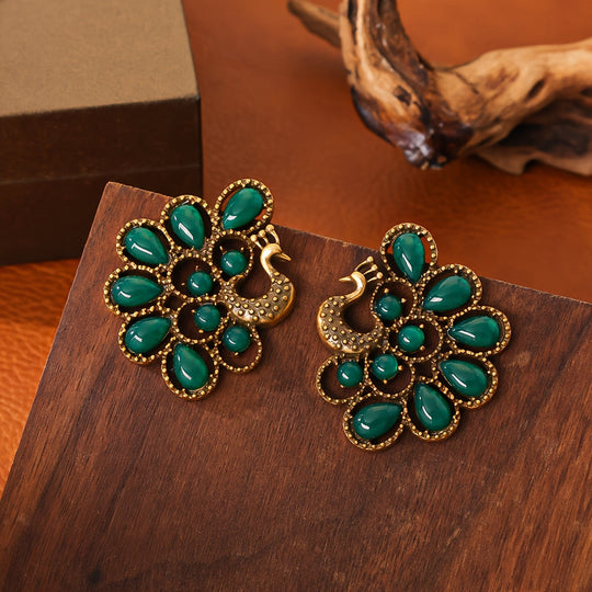 Sleek Elegant Peacock Stud Earrings