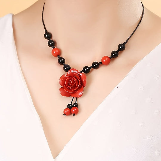Modern Elegant Resin Rose Flower Pendant Necklace