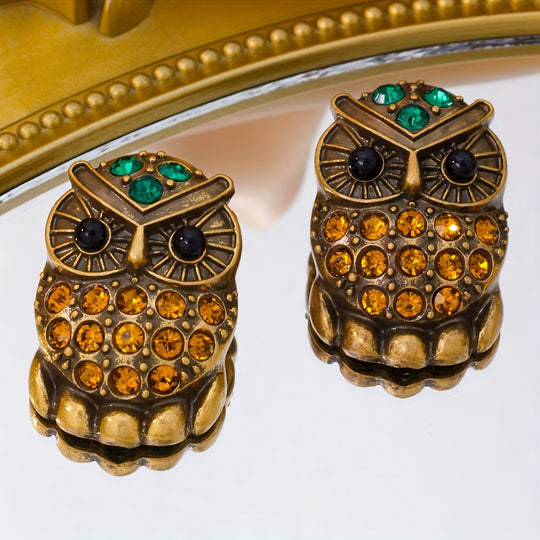 Elegant Owl Earrings with Sparkling Rhinestones