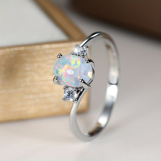 Oval White Opal Ring
