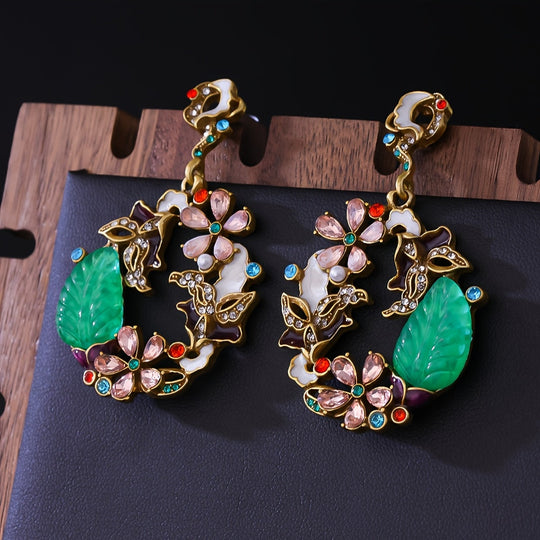 Elegant Stylish Floral Enamel Drop Earrings