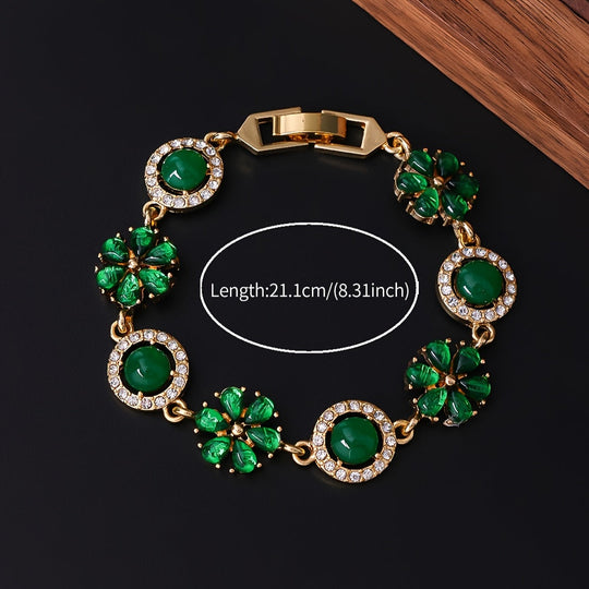 Trendy Floral Green Stone Bracelet