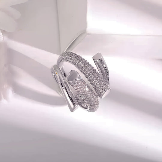 Unique Inlaid  Zirconia Open Ring