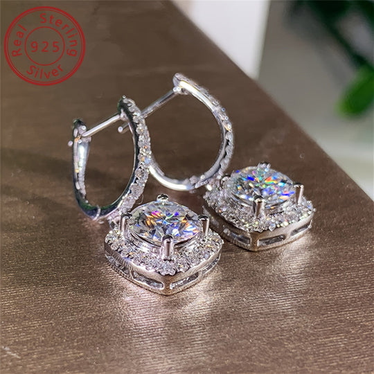 Silver Round Moissanite Earrings