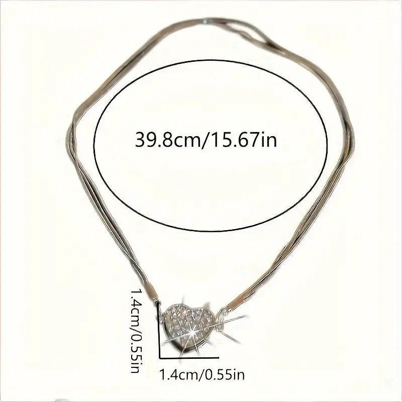 Stylish Heart-Shaped Zircon Multilayer Magnet Necklace