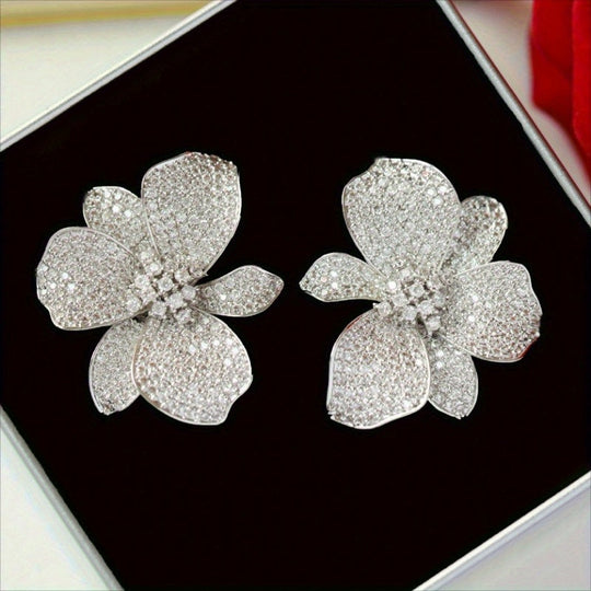 Timeless Big Floral Zirconia Stud Earrings