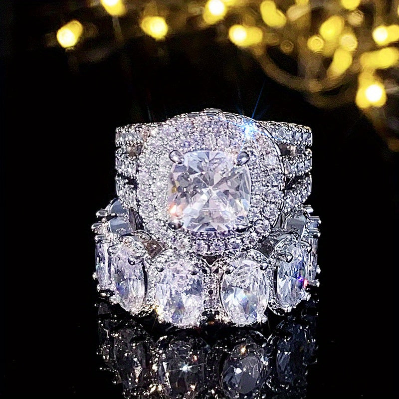 2pcs Trendy Zirconia Wedding Band Set