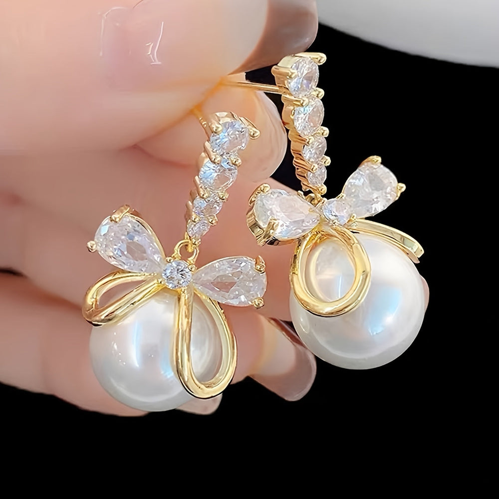 Elegant Imitation Pearl Bow Earrings