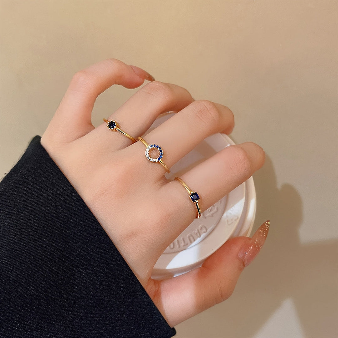 Dainty Blue Gemstone Open Ring Set