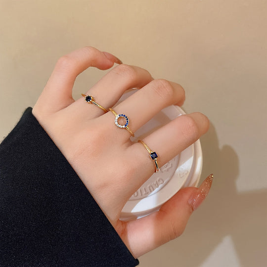 Dainty Blue Gemstone Open Ring Set