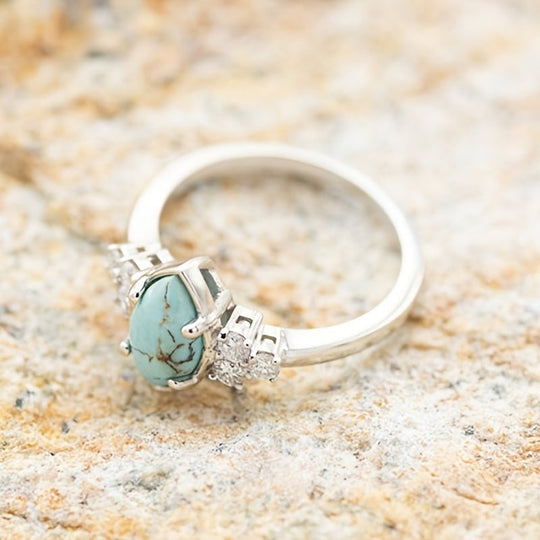 Fashionable Zirconia Oval Turquoise Ring Set
