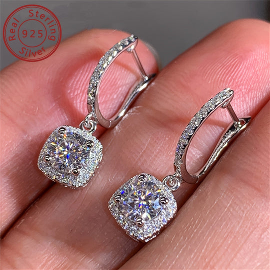 Silver Round Moissanite Earrings