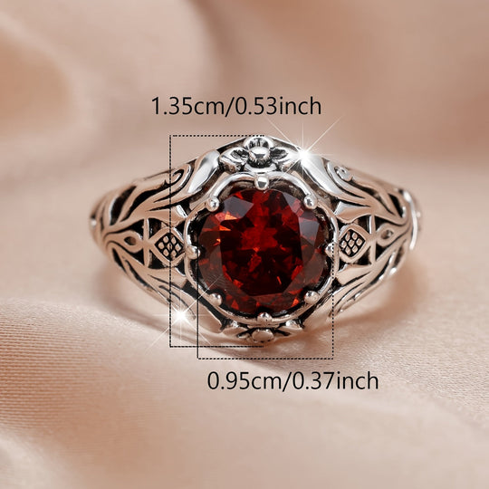 Elegant Modern Style Red Zirconia Ring