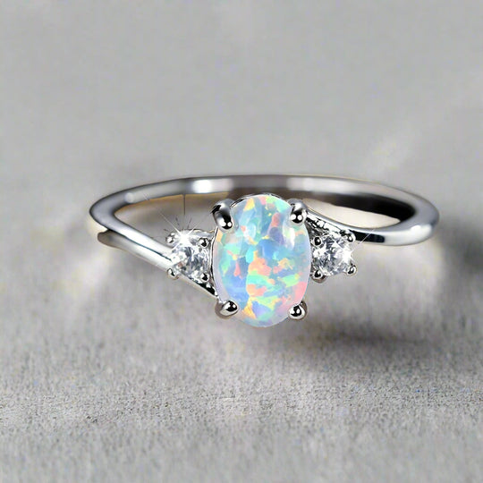 Oval White Opal Ring