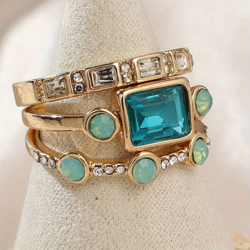 Sleek Blue Crystal Ring Set